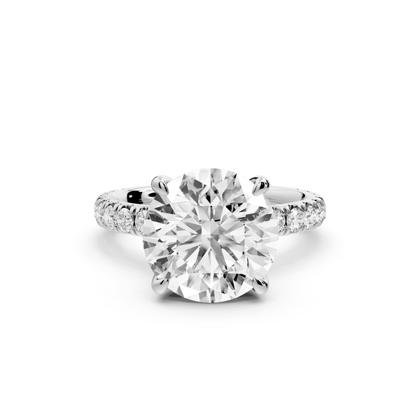 Jade - 4ct 14k white gold round hidden halo diamond crown and bridge Pavé engagement ring