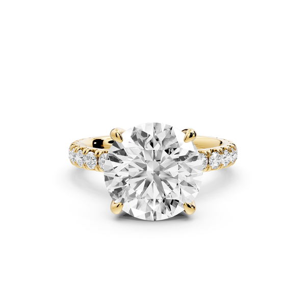 Jade - 4ct 14k yellow gold round hidden halo diamond crown and bridge Pavé engagement ring