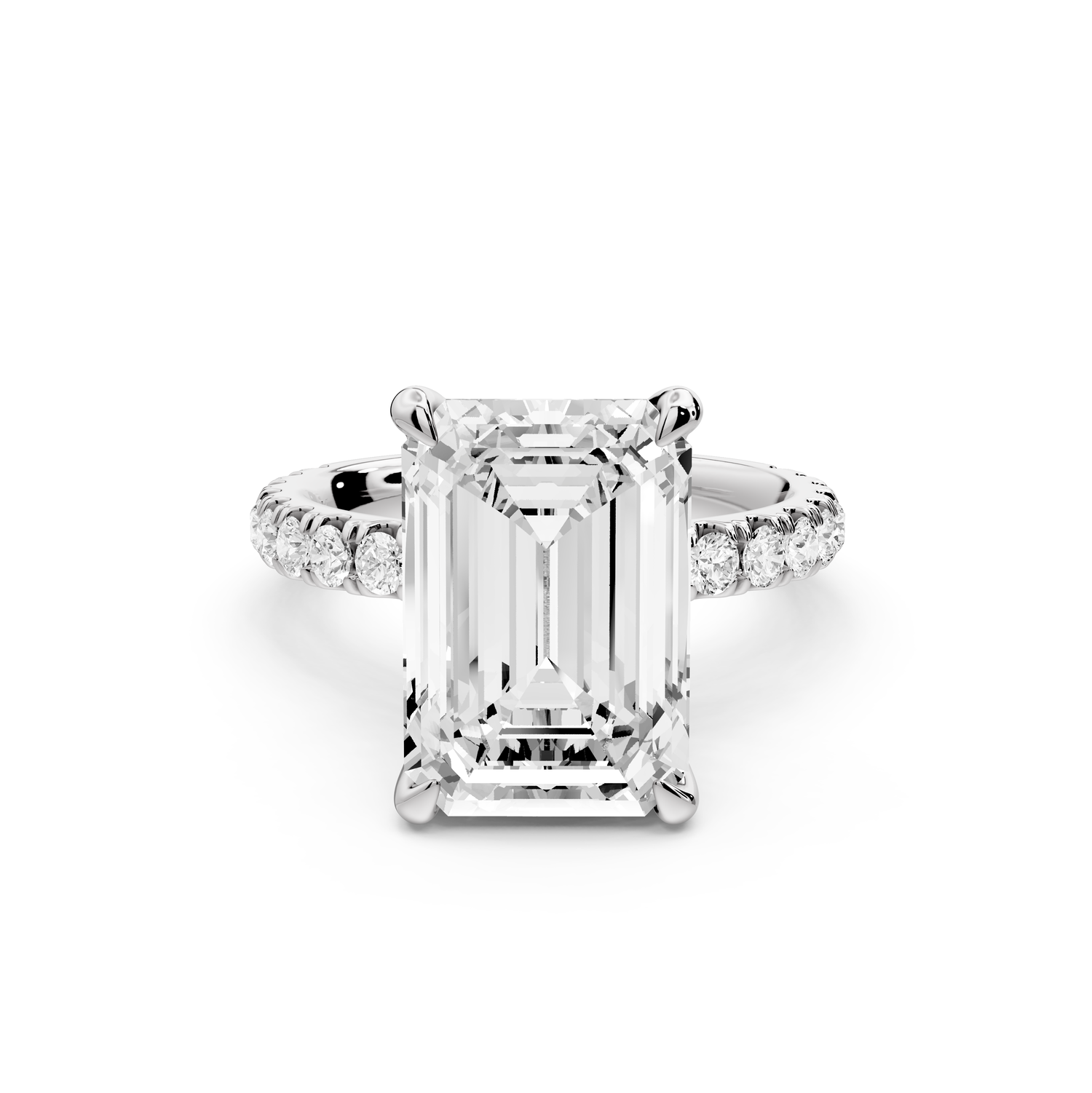 Jade - 5ct 14k white gold emerald hidden halo diamond crown and bridge Pavé engagement ring