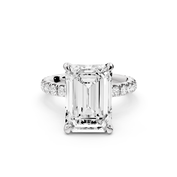 Jade - 5ct 14k white gold emerald hidden halo diamond crown and bridge Pavé engagement ring