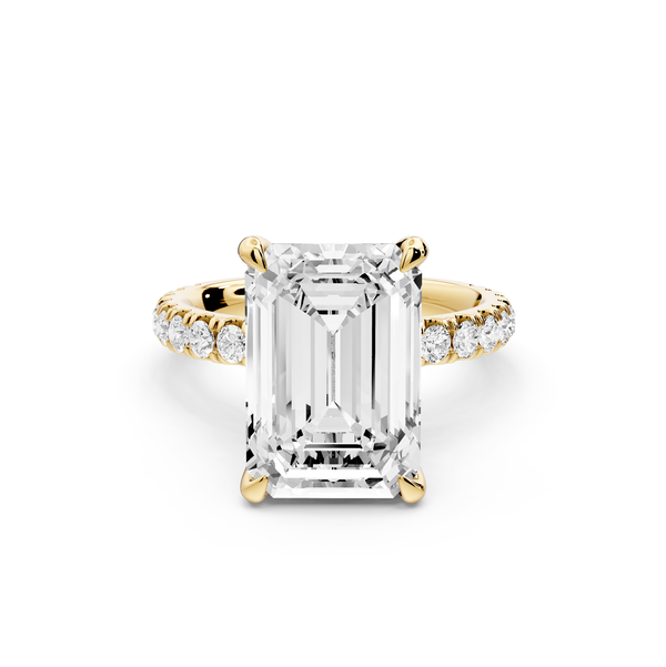 Jade - 5ct 14k yellow gold emerald hidden halo diamond crown and bridge Pavé engagement ring