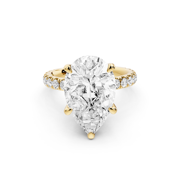 Jade - 5ct 14k yellow gold pear hidden halo diamond crown and bridge Pavé engagement ring