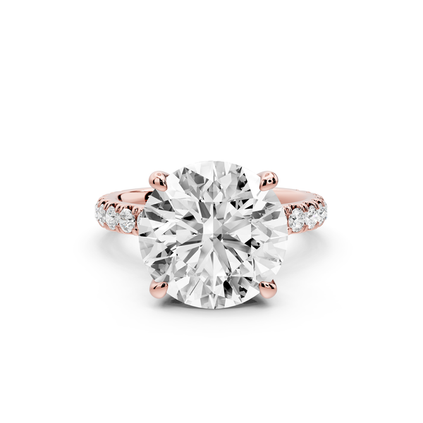 Jade - 5ct 14k rose gold round hidden halo diamond crown and bridge Pavé engagement ring