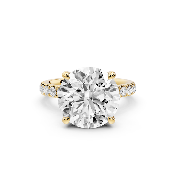 Jade - 5ct 14k yellow gold round hidden halo diamond crown and bridge Pavé engagement ring