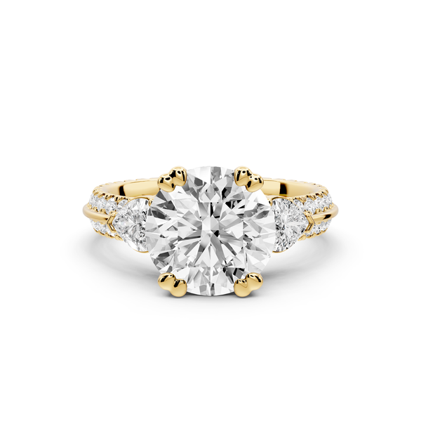 Elinor - 2ct 14k yellow gold pear diamond Double talon prongs with two heart side stones and rollover pavé engagement ring