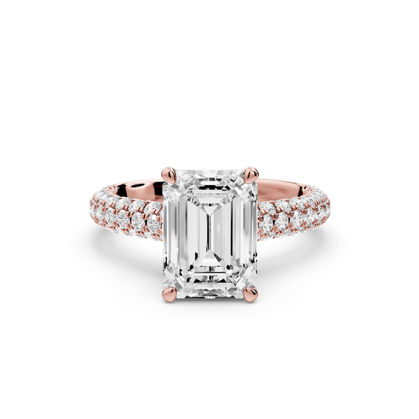 Amoria - 2ct 14k rose gold emerald Diamond Engagement Ring with Pavé Band & Hidden Halo