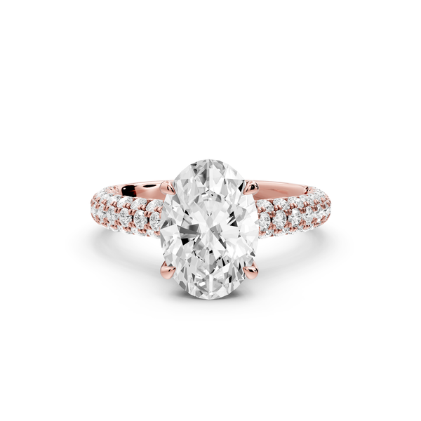 Amoria - 2ct 14k rose gold oval Diamond Engagement Ring with Pavé Band & Hidden Halo