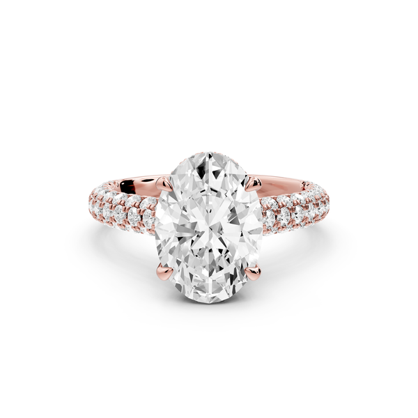 Amoria - 3ct 14k rose gold oval Diamond Engagement Ring with Pavé Band & Hidden Halo