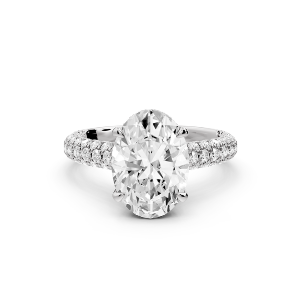 Amoria - 3ct 14k white gold oval Diamond Engagement Ring with Pavé Band & Hidden Halo