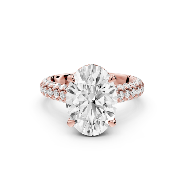 Amoria - 4ct 14k rose gold oval Diamond Engagement Ring with Pavé Band & Hidden Halo