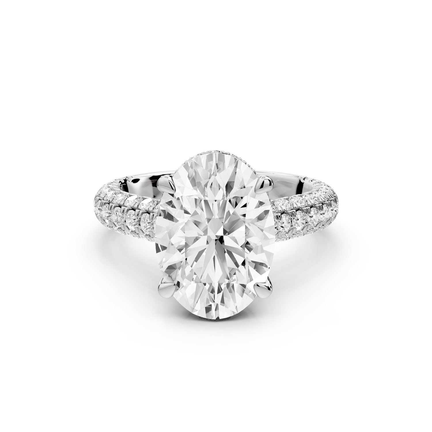 Amoria - 4ct platinum oval Diamond Engagement Ring with Pavé Band & Hidden Halo