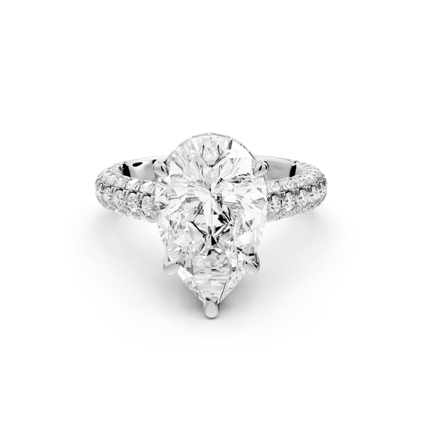Amoria - 4ct 14k white gold pear Diamond Engagement Ring with Pavé Band & Hidden Halo