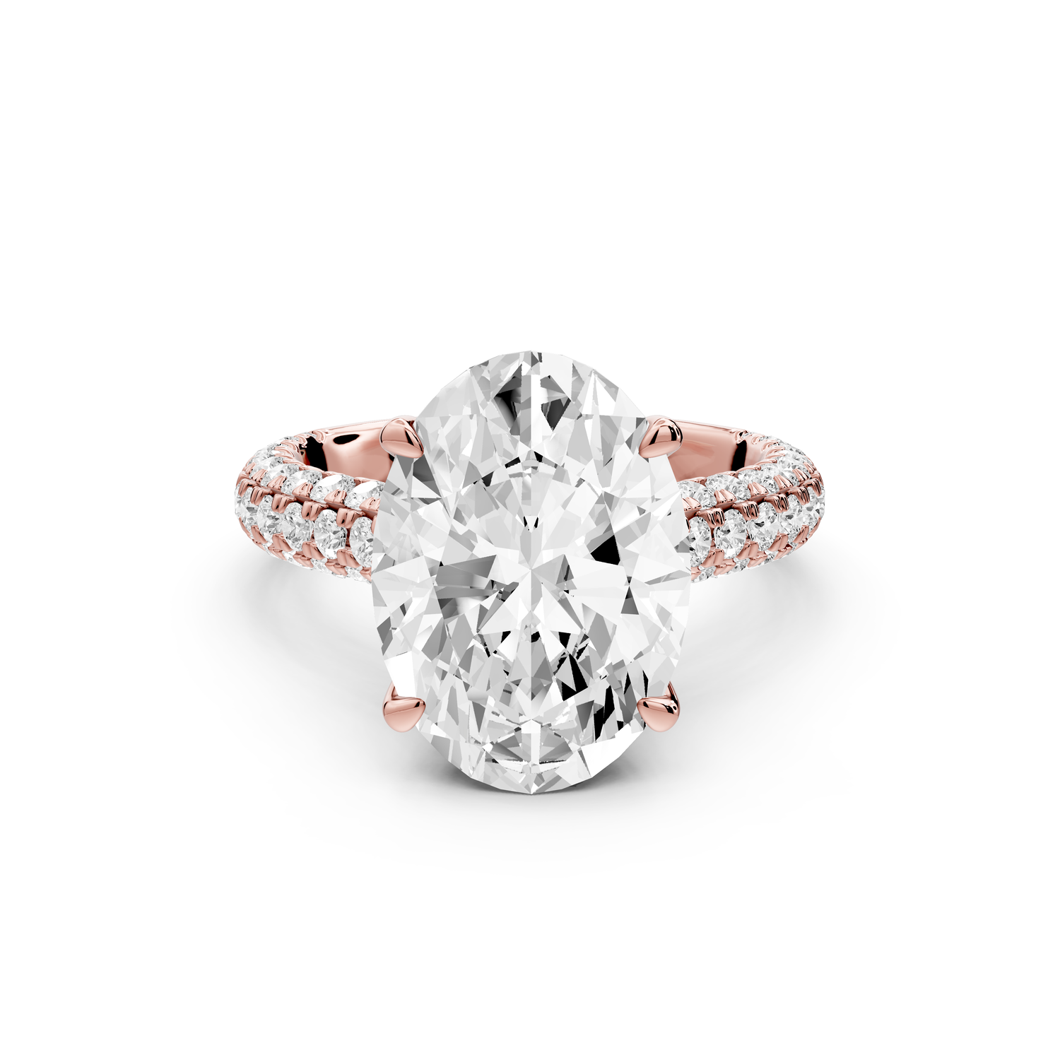 Amoria - 5ct 14k rose gold oval Diamond Engagement Ring with Pavé Band & Hidden Halo