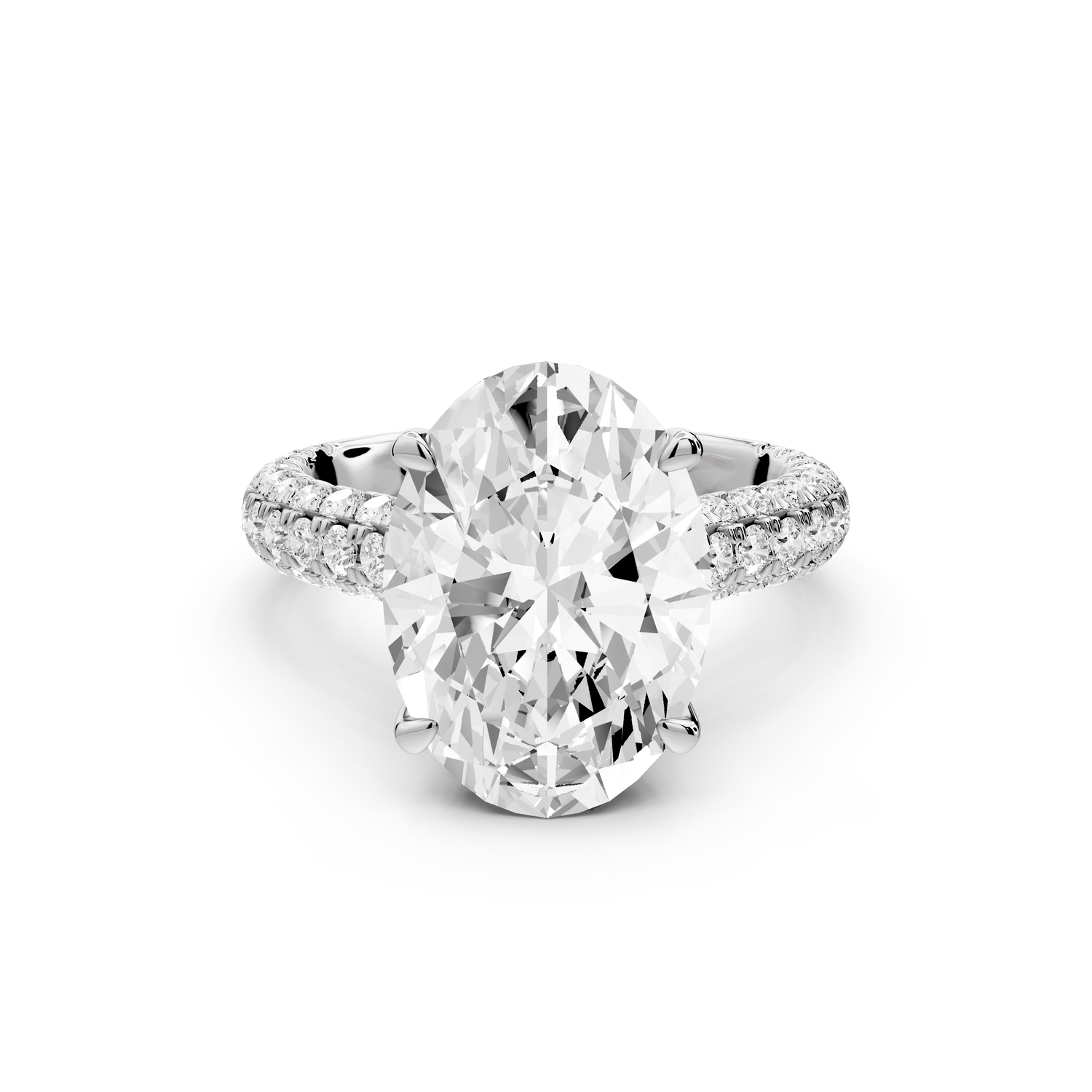Amoria - 5ct 14k white gold oval Diamond Engagement Ring with Pavé Band & Hidden Halo