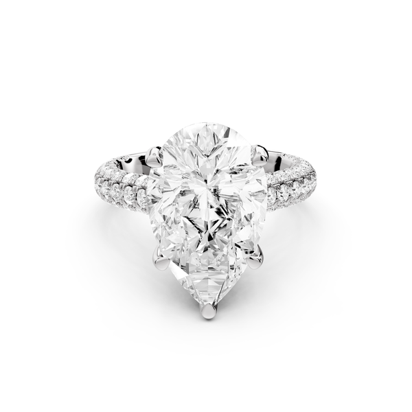 Amoria - 5ct 14k white gold pear Diamond Engagement Ring with Pavé Band & Hidden Halo