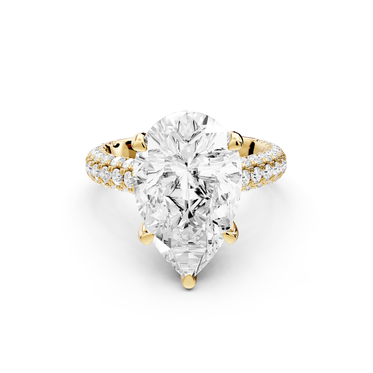 Amoria - 5ct 14k yellow gold pear Diamond Engagement Ring with Pavé Band & Hidden Halo