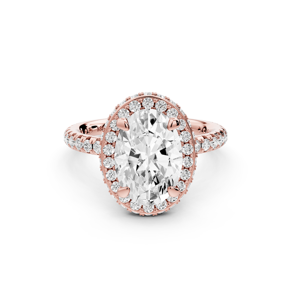 Amelie - 2ct 14k rose gold oval Diamond with Rollover Halo and Pavé Engagement Ring
