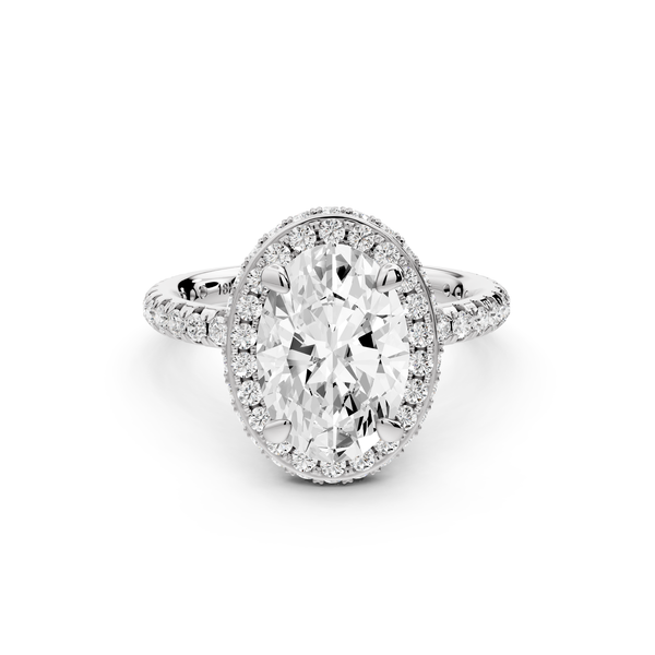 Amelie - 2ct 14k white gold oval Diamond with Rollover Halo and Pavé Engagement Ring