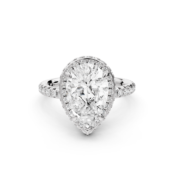 Amelie - 2ct 14k white gold pear Diamond with Rollover Halo and Pavé Engagement Ring