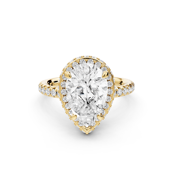 Amelie - 2ct 14k yellow gold pear Diamond with Rollover Halo and Pavé Engagement Ring