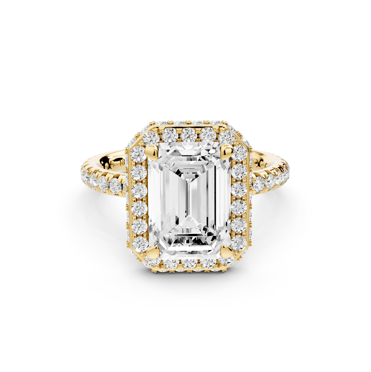 Amelie - 3ct 14k yellow gold emerald Diamond with Rollover Halo and Pavé Engagement Ring