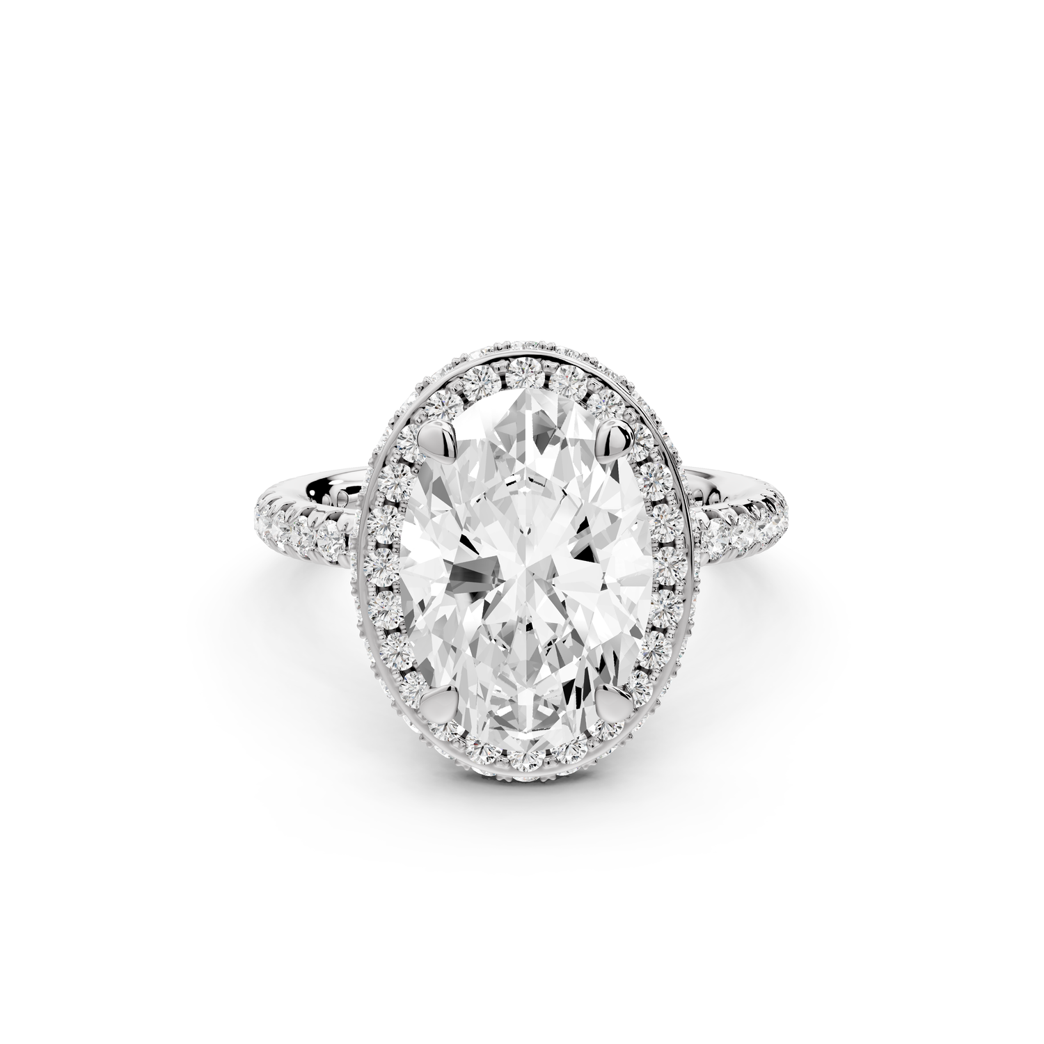 Amelie - 3ct 14k white gold oval Diamond with Rollover Halo and Pavé Engagement Ring