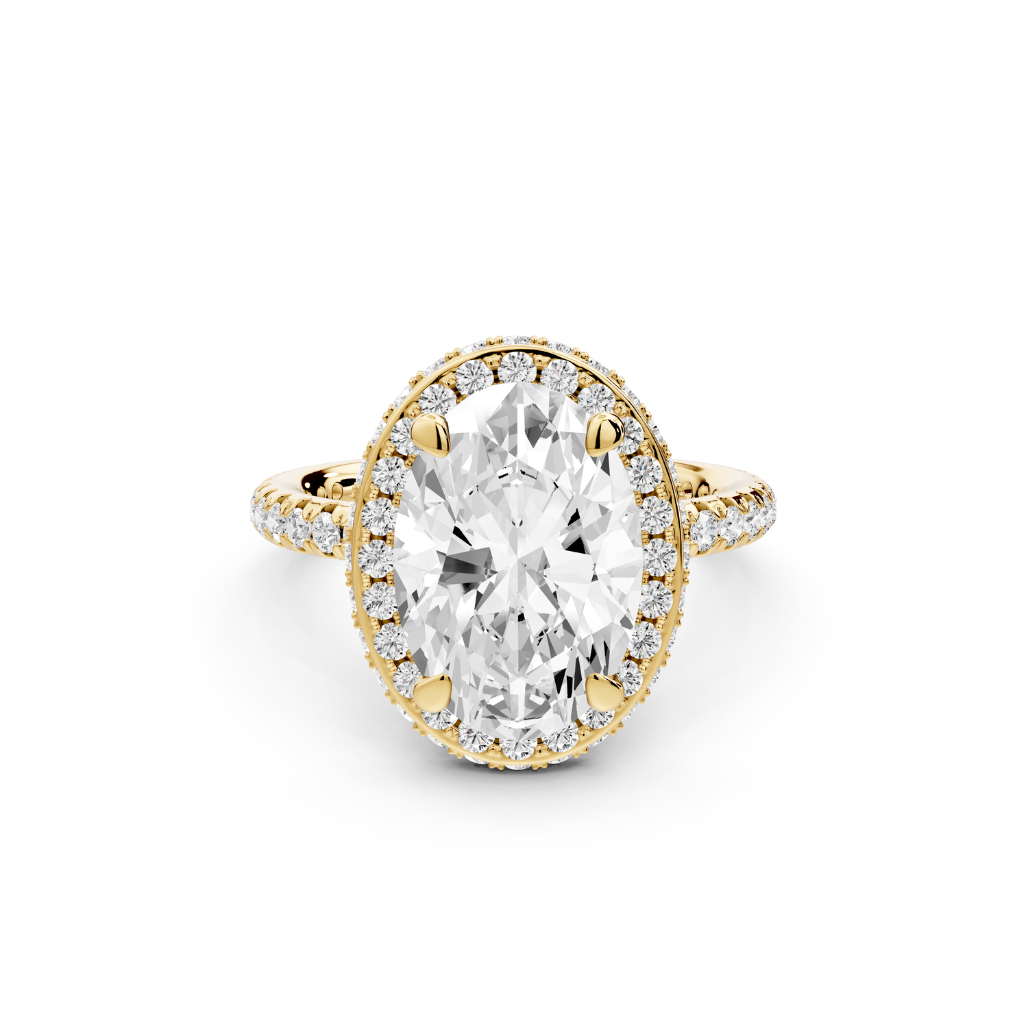 Amelie - 3ct 14k yellow gold oval Diamond with Rollover Halo and Pavé Engagement Ring