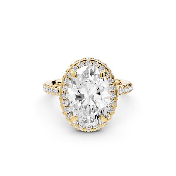 Amelie - 3ct 14k yellow gold oval Diamond with Rollover Halo and Pavé Engagement Ring