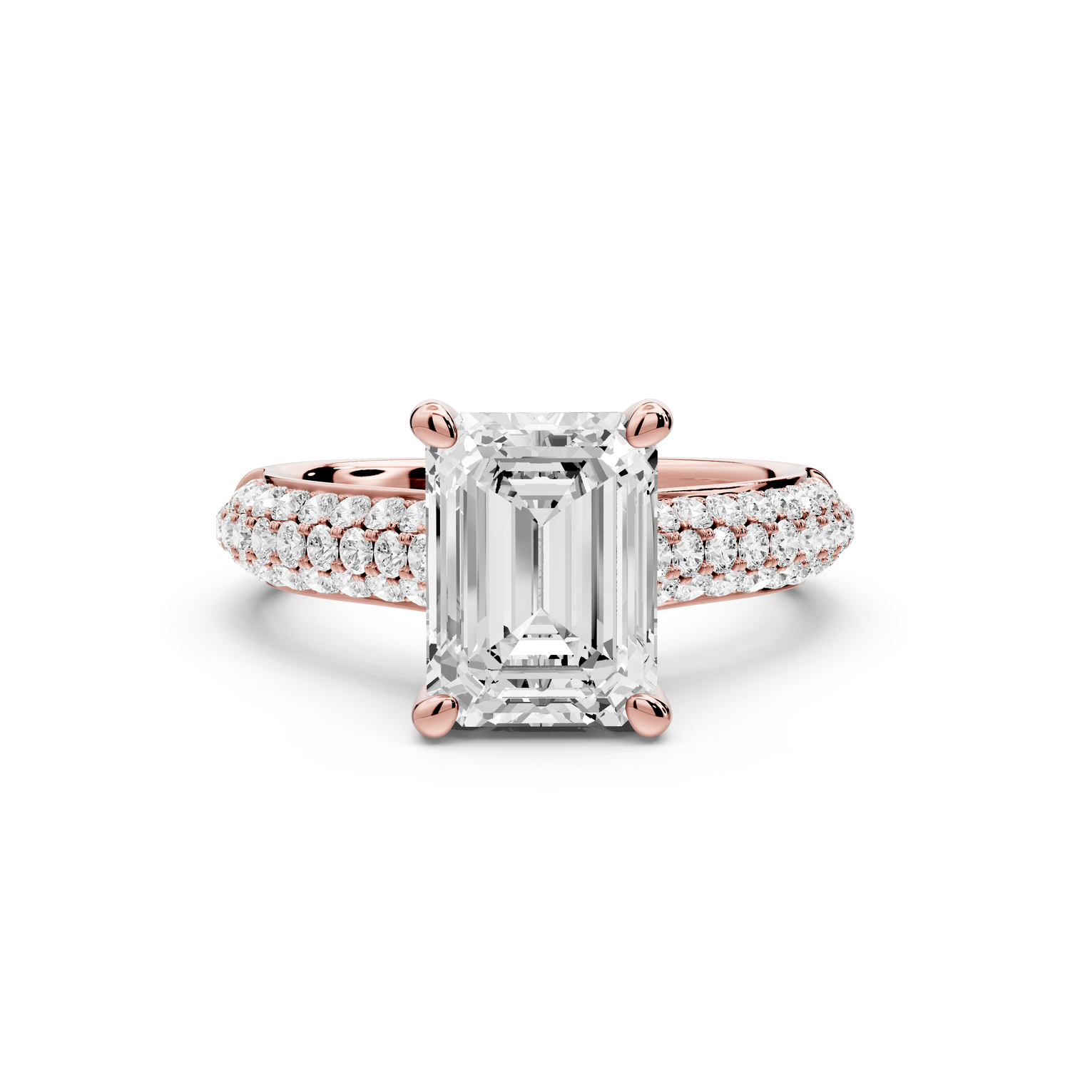 Camille - 2ct 14k rose gold emerald Diamond hidden halo rollover pave cathedral Engagement ring