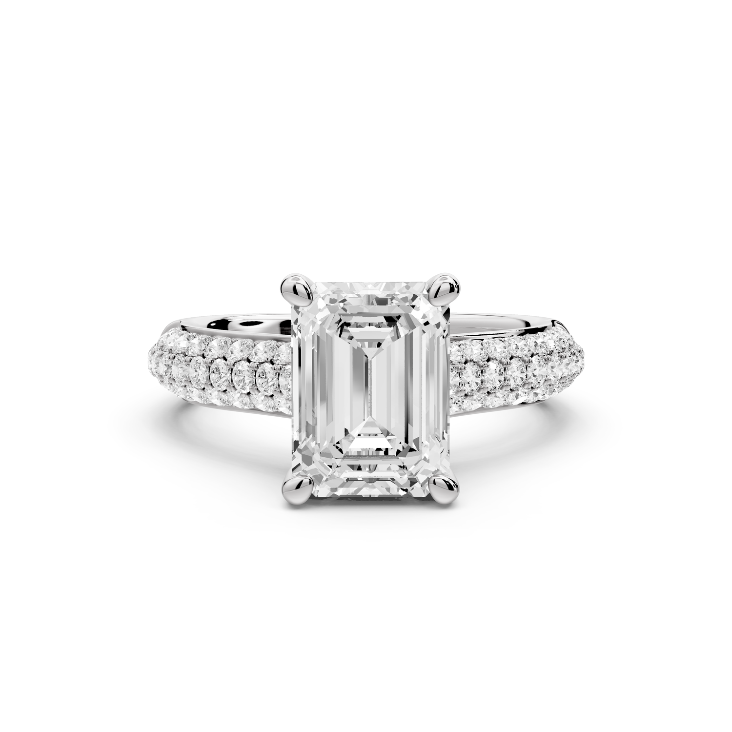 Camille - 2ct 14k white gold emerald Diamond hidden halo rollover pave cathedral Engagement ring