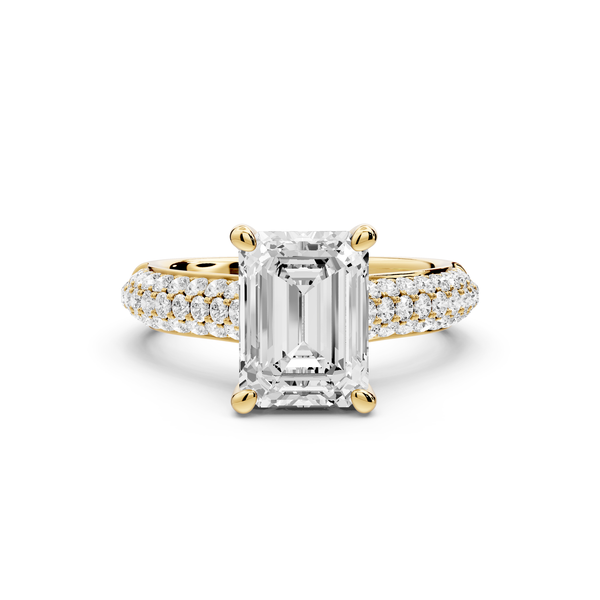 Camille - 2ct 14k yellow gold emerald Diamond hidden halo rollover pave cathedral Engagement ring