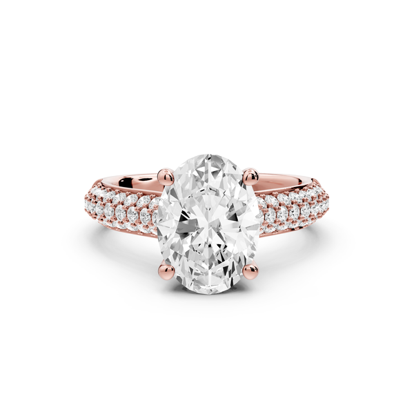 Camille - 2ct 14k rose gold oval Diamond hidden halo rollover pave cathedral Engagement ring