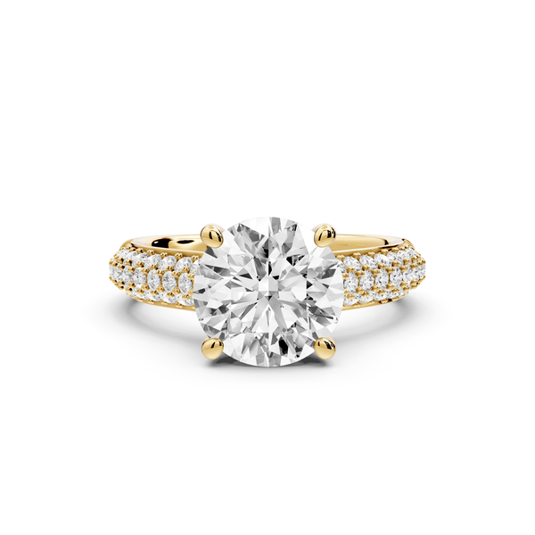 Camille - 2ct 14k yellow gold round Diamond hidden halo rollover pave cathedral engagment ring