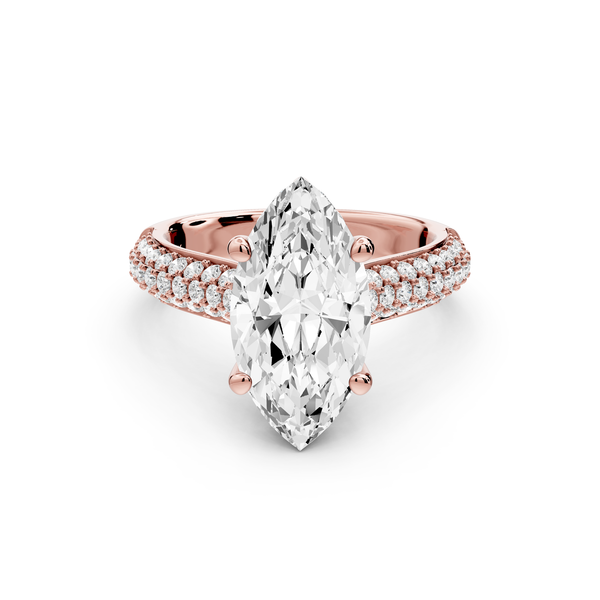 Camille - 3ct 14k rose gold marquise Diamond hidden halo rollover pave cathedral engagement ring
