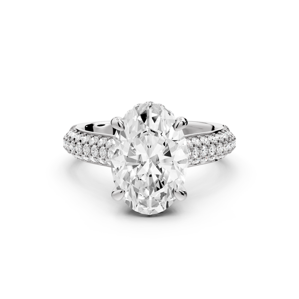 Camille - 3ct 14k white gold oval Diamond hidden halo rollover pave cathedral Engagement ring