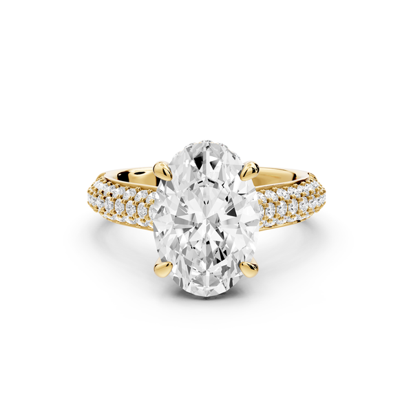 Camille - 3ct 14k yellow gold oval Diamond hidden halo rollover pave cathedral Engagement ring