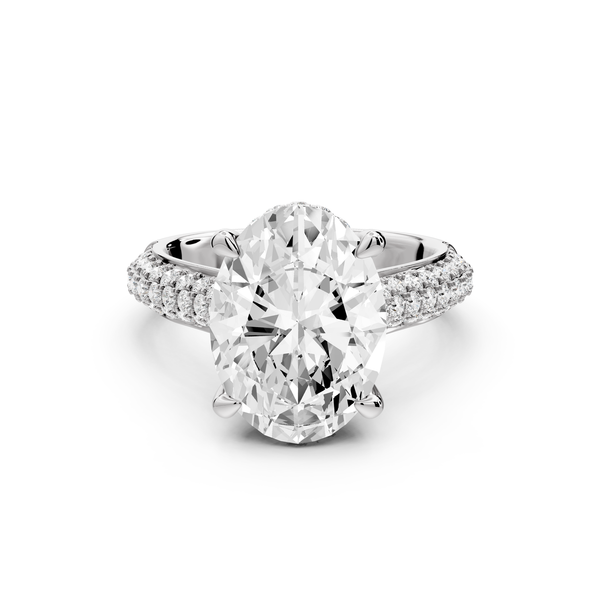 Camille - 4ct 14k white gold oval Diamond hidden halo rollover pave cathedral Engagement ring