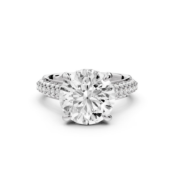 Camille - 4ct 14k white gold round Diamond hidden halo rollover pave cathedral engagment ring
