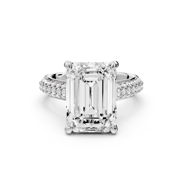 Camille - 5ct 14k white gold emerald Diamond hidden halo rollover pave cathedral Engagement ring