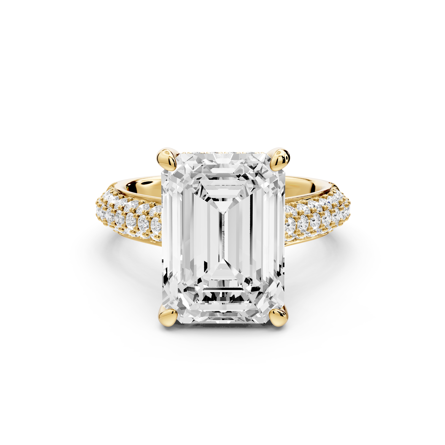 Camille - 5ct 14k yellow gold emerald Diamond hidden halo rollover pave cathedral Engagement ring