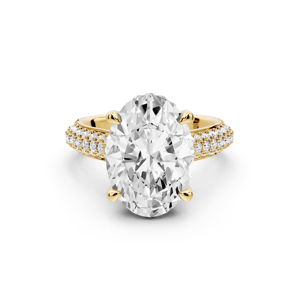Camille - 5ct 14k yellow gold oval Diamond hidden halo rollover pave cathedral Engagement ring