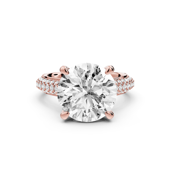 Camille - 5ct 14k rose gold round Diamond hidden halo rollover pave cathedral engagment ring