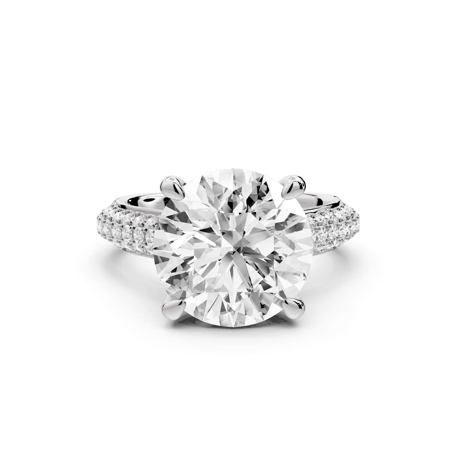 Camille - 5ct 14k white gold round Diamond hidden halo rollover pave cathedral engagment ring