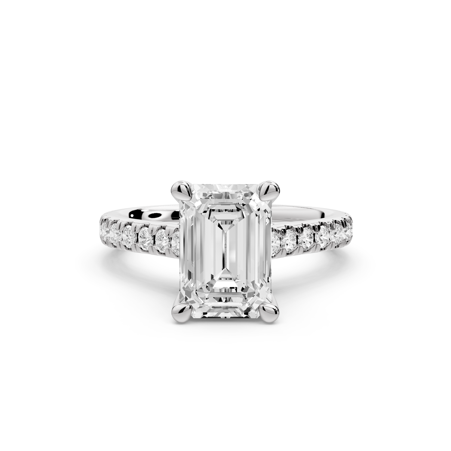 Odette - 2ct 14k white gold emerald Diamond Engagement Ring with Pavé Band & Hidden Halo