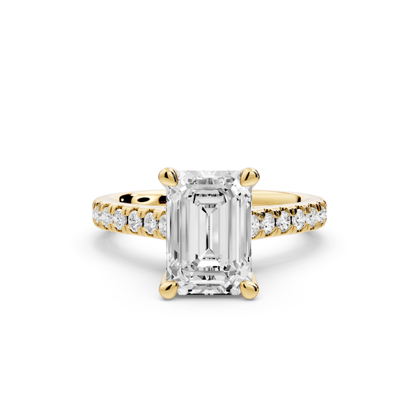 Odette - 2ct 14k yellow gold emerald Diamond Engagement Ring with Pavé Band & Hidden Halo