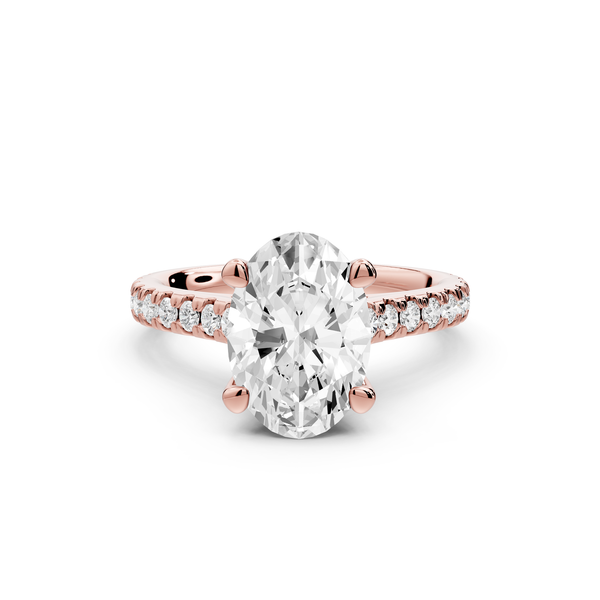 Odette - 2ct 14k rose gold oval Diamond Engagement Ring with Pavé Band & Hidden Halo
