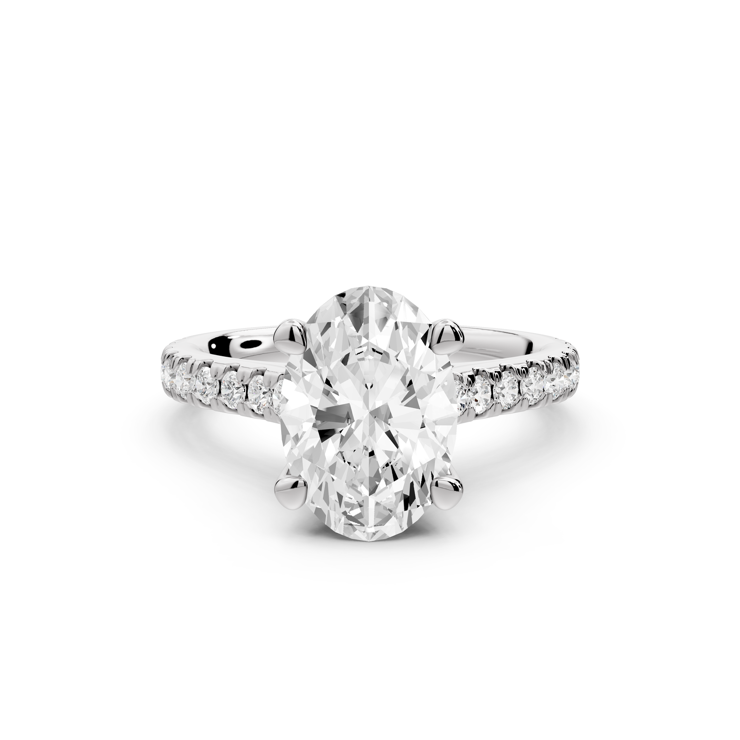 Odette - 2ct 14k white gold oval Diamond Engagement Ring with Pavé Band & Hidden Halo