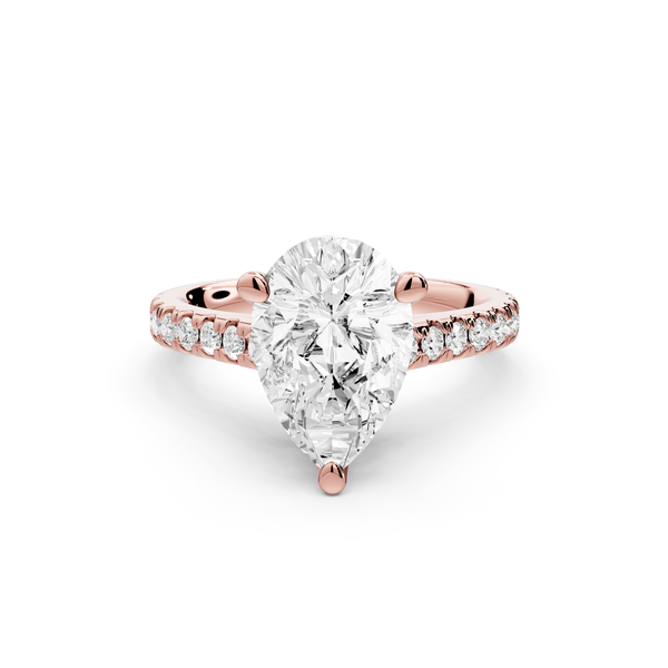 Odette - 2ct 14k rose gold pear Diamond Engagement Ring with Pavé Band & Hidden Halo