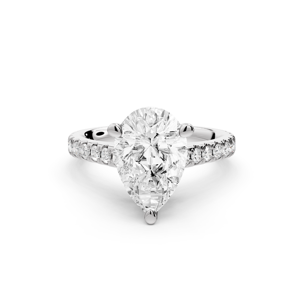 Odette - 2ct 14k white gold pear Diamond Engagement Ring with Pavé Band & Hidden Halo