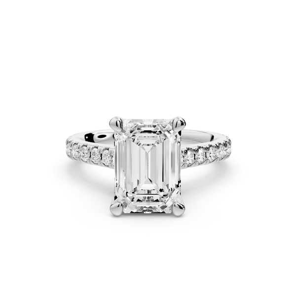 Odette - 3ct 14k white gold emerald Diamond Engagement Ring with Pavé Band & Hidden Halo